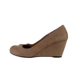 CL Chinese Laundry Taupe Faux Suede Slip‎ On Wedge Loafer Pump Women's Shoe 8.5M